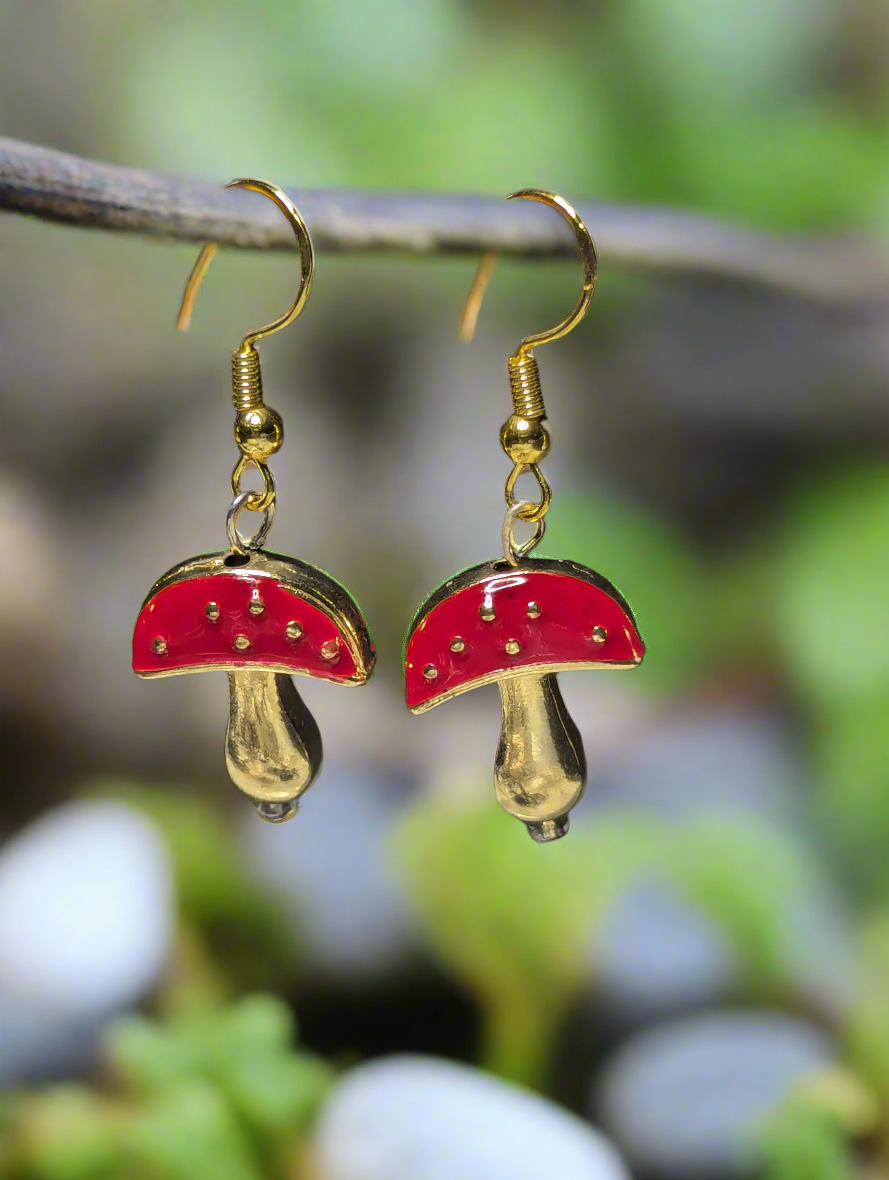 Beaded mushroom earrings