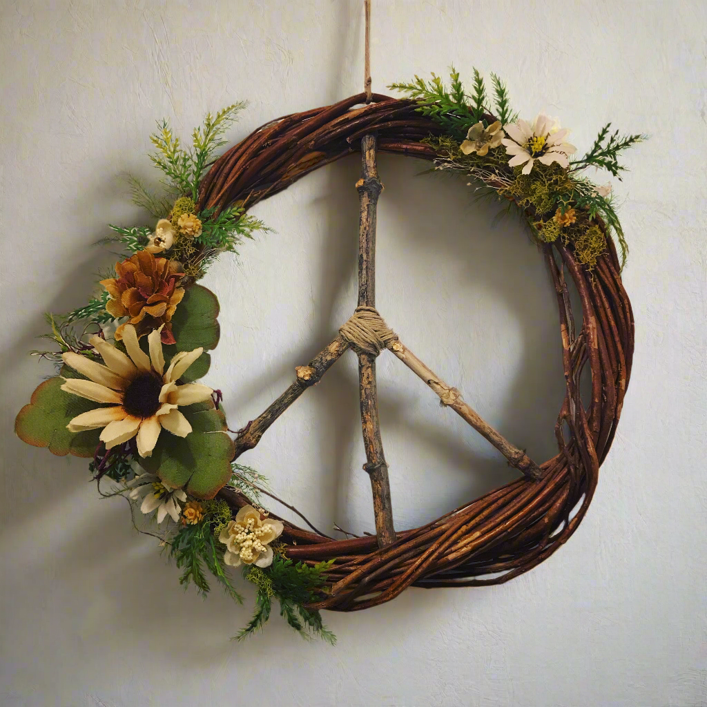 Floral peace sign wreath